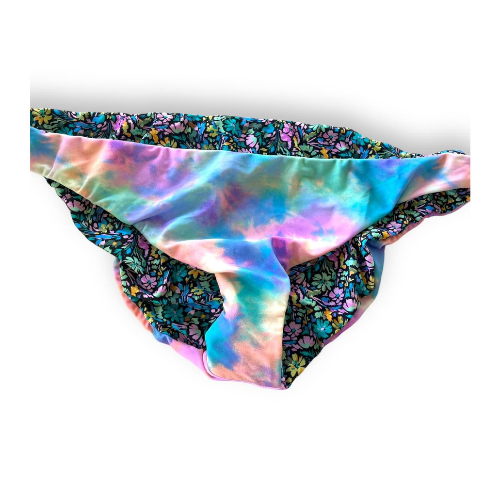 Raisins Low Rider Reversible FLORAL / TIE DYE Bikini Bottoms | Sz XL Beach Break - Picture 2 of 12